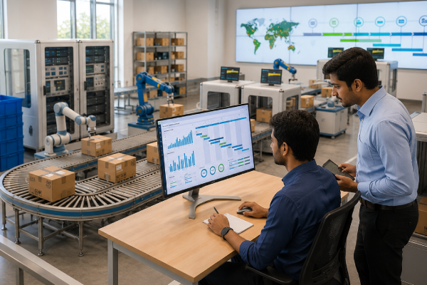 Business intelligence dashboards showing production and inventory KPIs in BLUERP